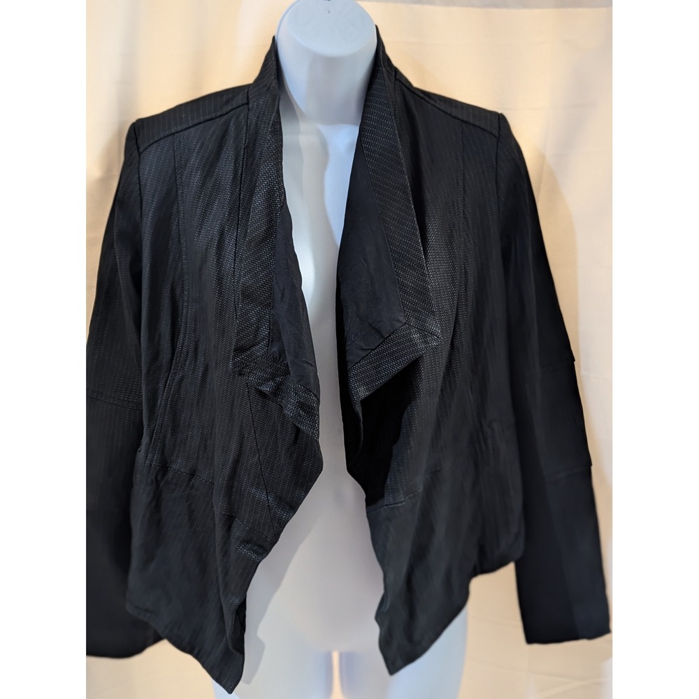 G.I.L.I. Got It Love It Black Textured Leather Draped Open Front Jacket Size 2